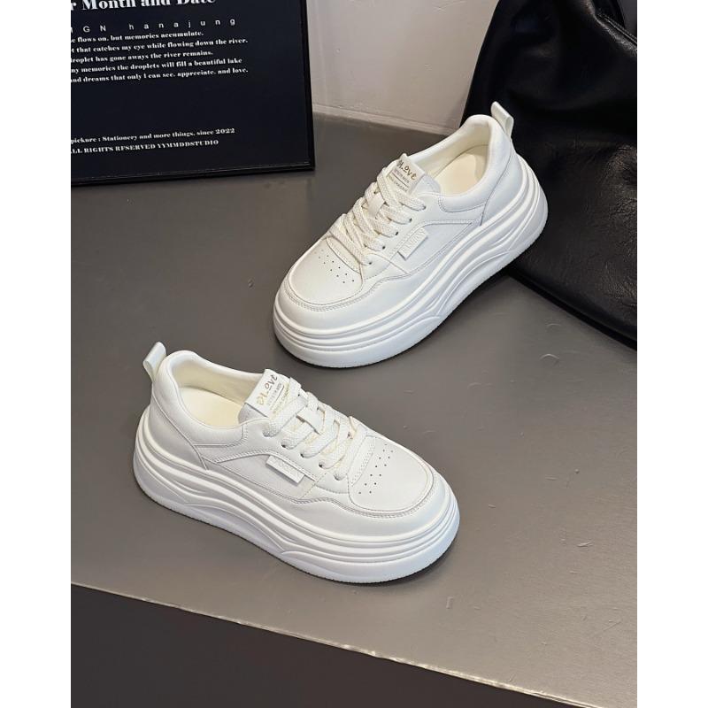 

New autumn leather fashion thick-soled lace-up casual shoes women s small height-increasing board shoes women s white shoes 35 бежевый