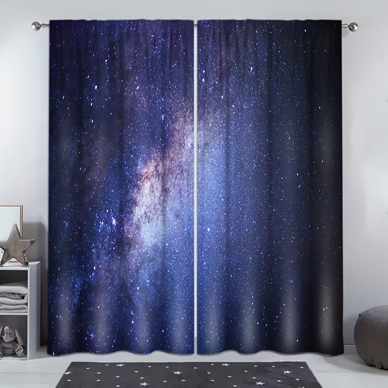 2pcs Universe Starry Sky Space Patterns Washable Rod Pocket Astronaut Curtain For Bedroom Office Kitchen Living Room Study Home