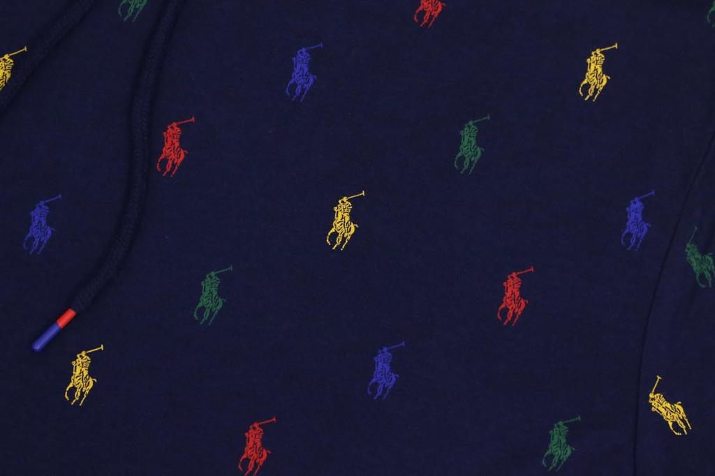 POLO RALPH LAUREN Print Hooded Long Sleeve SUPREME COMFORT Size Navy Men's Multi-Pony T-Shirt, 0107511, Small, [Used]