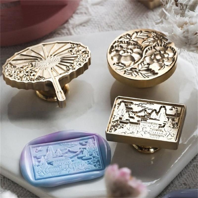 Umbrella Fish Flower Heart Pattern Seal Stamp for Journal Craft Embellishment Irregular Seal Stamp Head