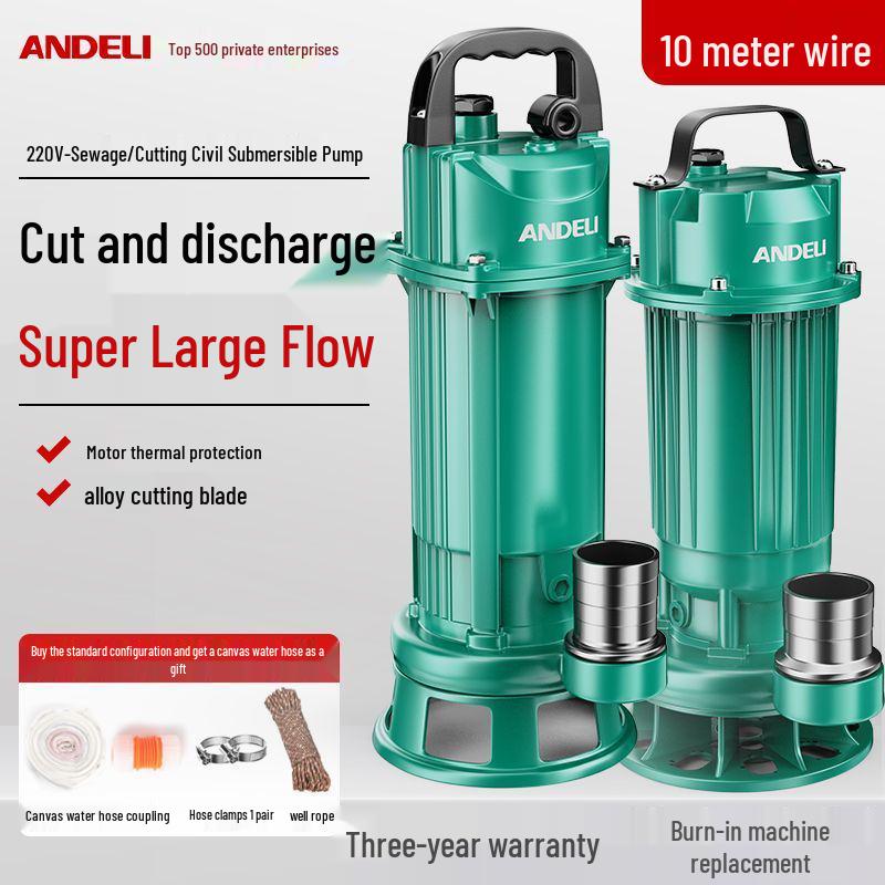 Submersible Sewage & Sludge Cutter Pump for Toilets & Cesspools - Ideal for Household & Agricultural Drainage and Irrigation