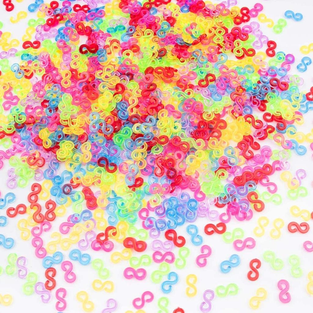Rolybag 400 Pieces Colorful S-Clips, Rubber Bands, Loom Bands, S-Clips, Plastic Connectors, Supplement Kit for Loom Bracelets and DIY Bracelet Making
