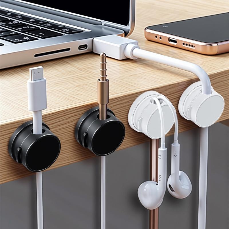 6Pieces 360 Degree Rotating Cord Keeper Magnetic Cable Organiser Adhesive Cable Clip For Desk Cable Cord Management