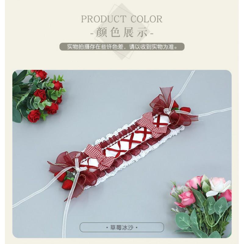 Handmade Strawberry Milkshake Lolita Hair Band Women - Sweet Cartoon Style Wide Headband With Lace Bow Animal Motif