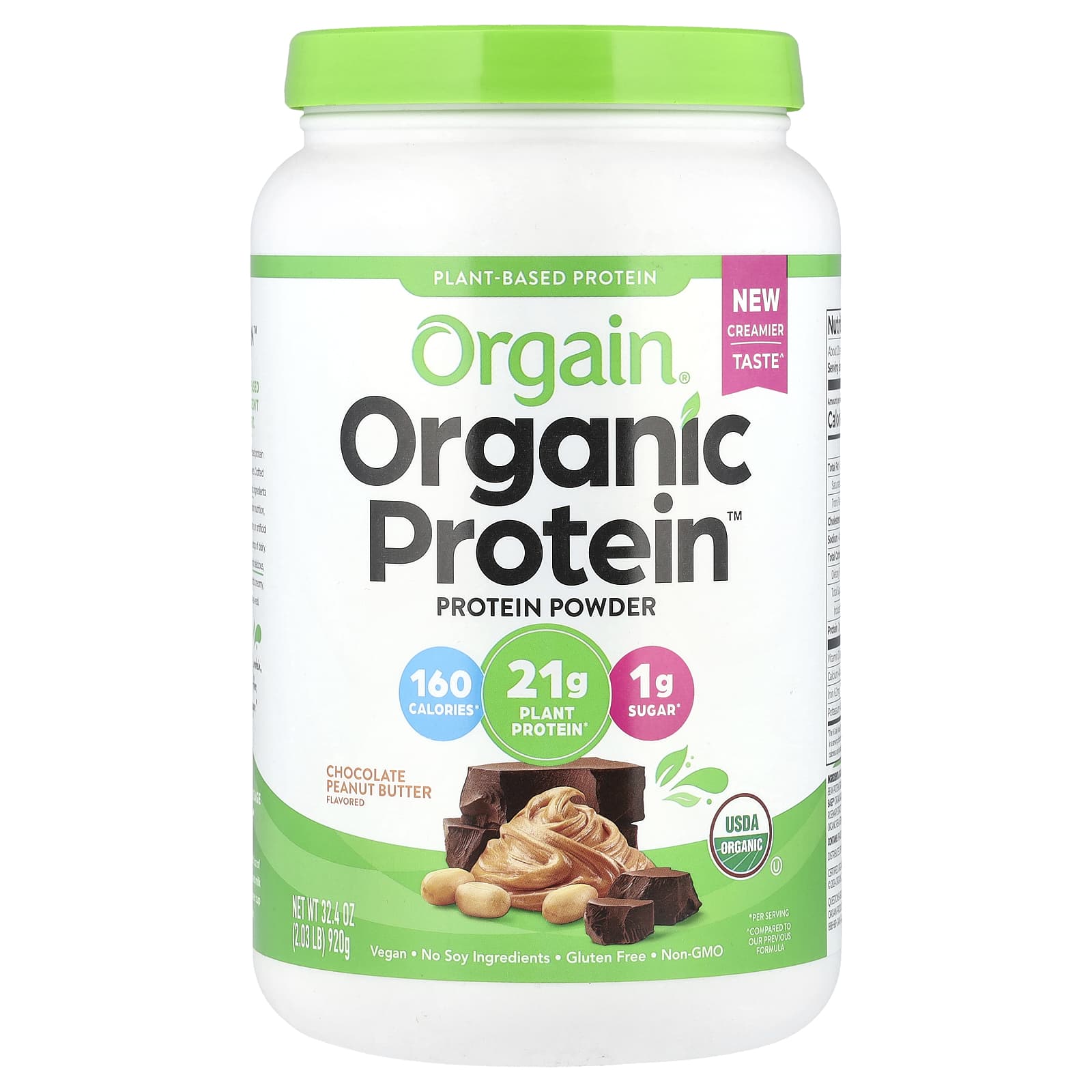 

Organic Protein Powder, Vegan, Chocolate Peanut Butter, 920G (2.03Lb)