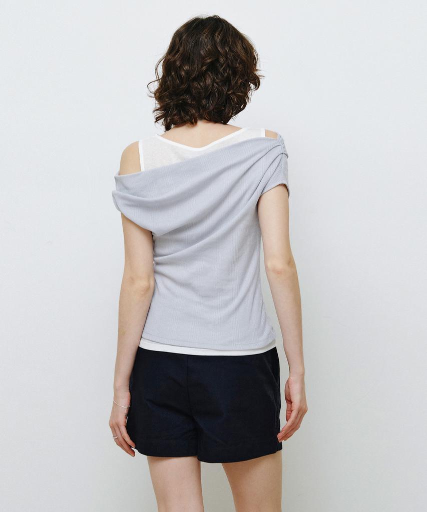 MONGDOL Double Layered One-Shoulder T-Shirt Sky Blue Mdts093Skyblue
