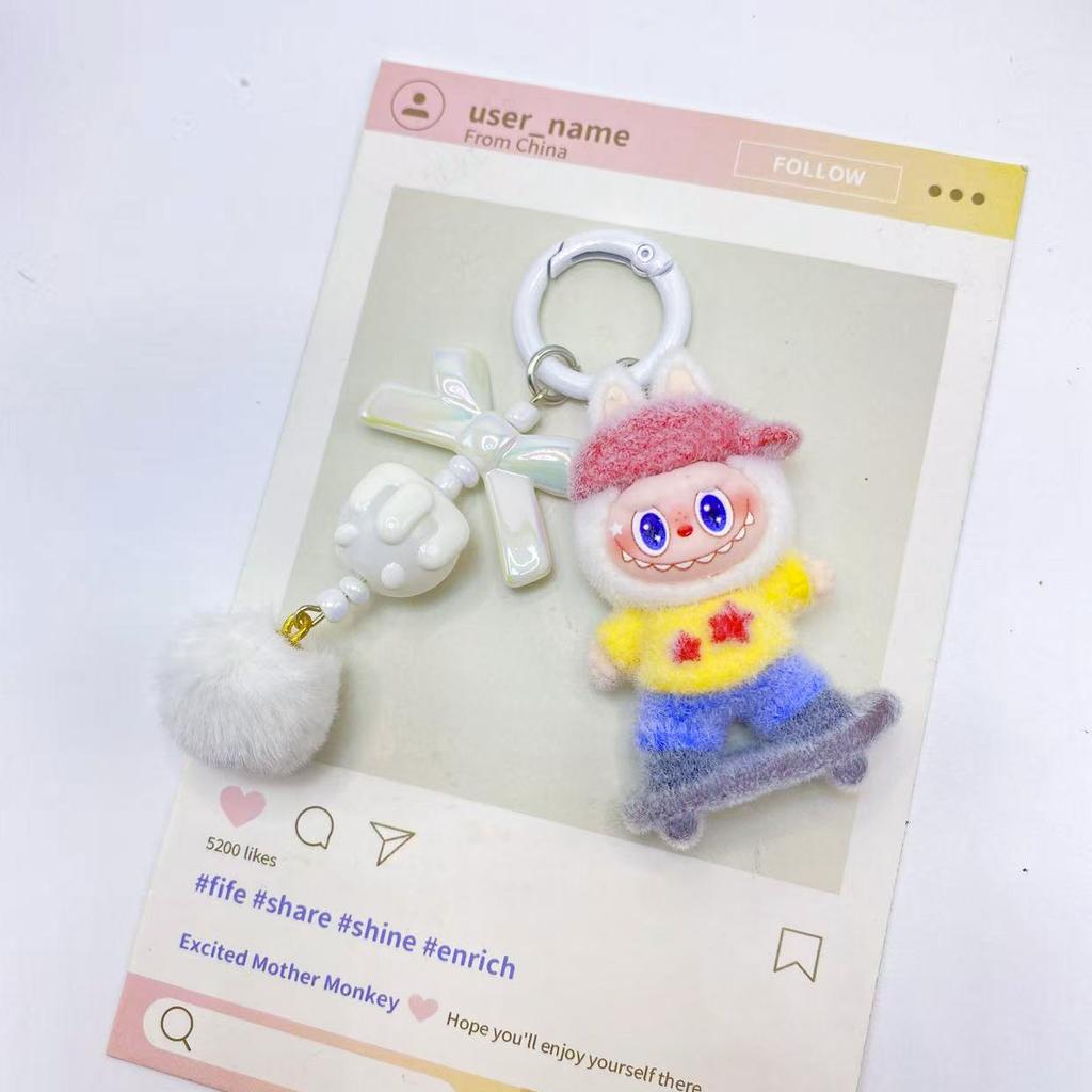 Flocking Skateboard Cute Doll Creative Gift Desktop Small Ornament Pair Touch Blind Bag Keychain