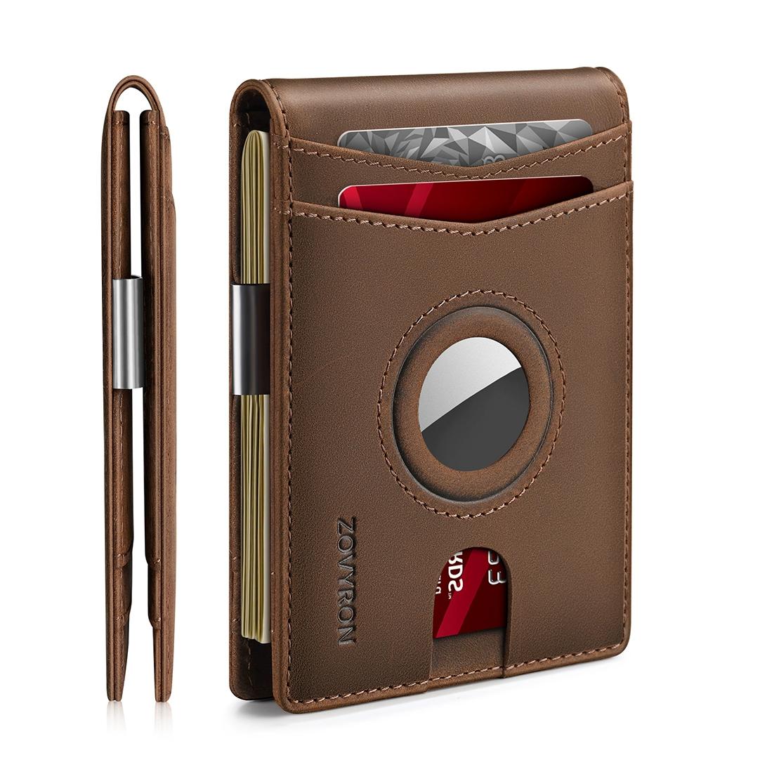 

Гарячий розпродаж RFID протикрадіжний гаманець-щітка, картхолдер з натуральної шкіри, чоловічий бізнес, захист від відстеження AirTag, гаманець-затискач для доларових купюр темно-коричневого кольору