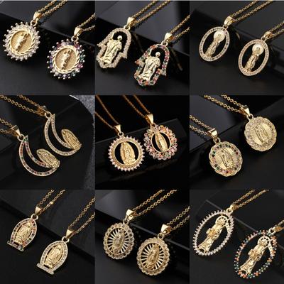 European and American Fashion Micro Inlaid Color Zircon Pendant Women's Jewelry Virgin Mary Necklace
