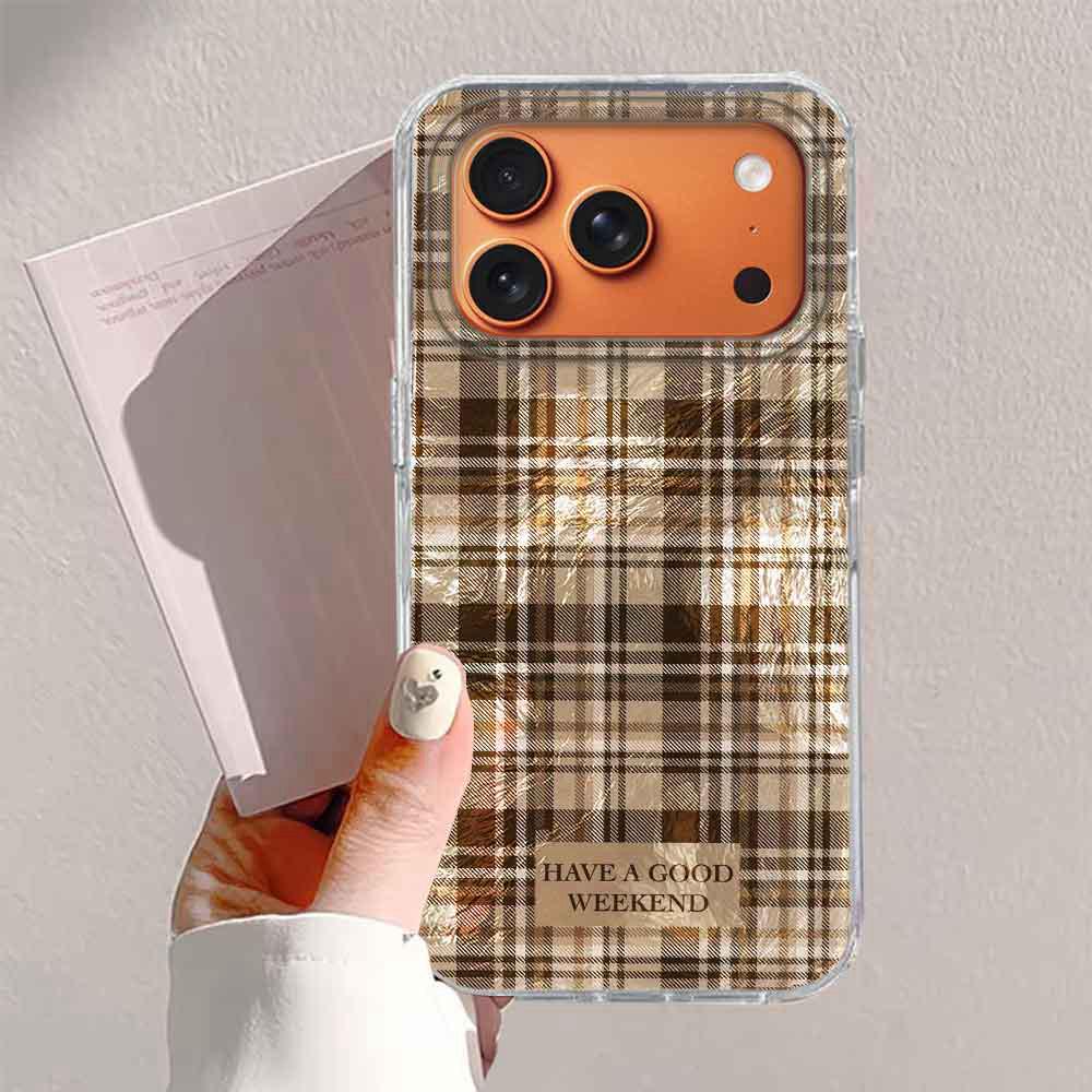 Winter Brown Lattice Grid Pattern Phone Case for iphone 17 Air 16 15 14 13 11 12 Pro Max 7 8 Plus X XS XR SE 2022 2020 16e Cover