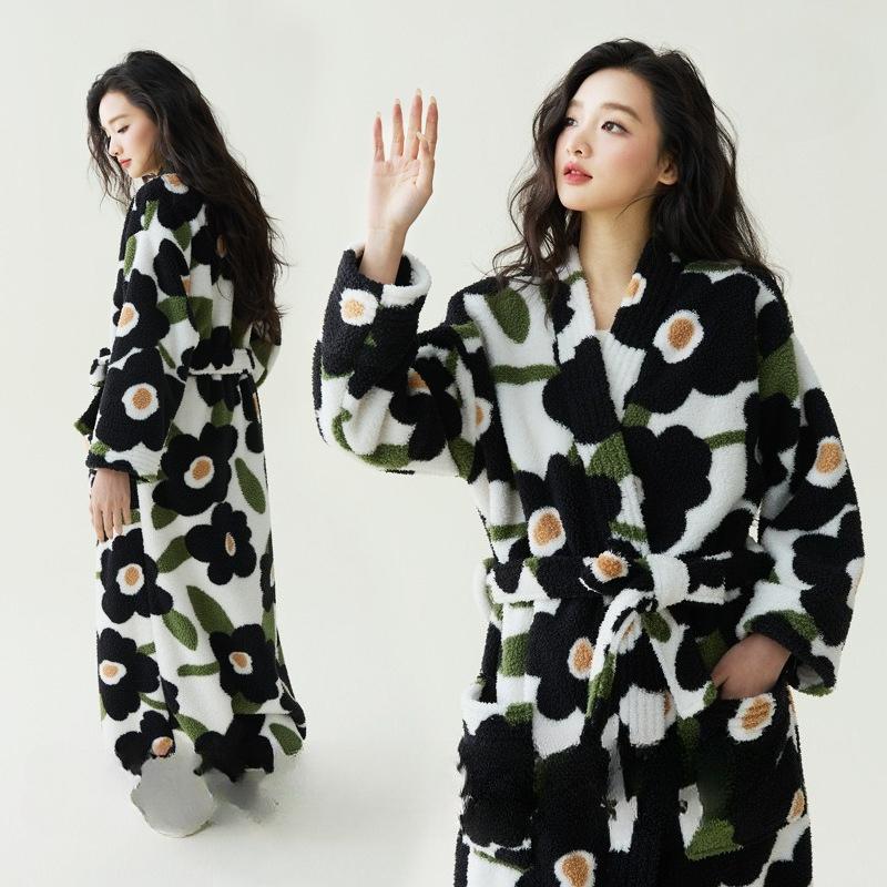Winter Styles, Coral Fleece, Thickened, Men's and Women's Nightgowns, Extended Bathrobes, Couple's Pajamas, Anti-static, Winter Warm Pajamas