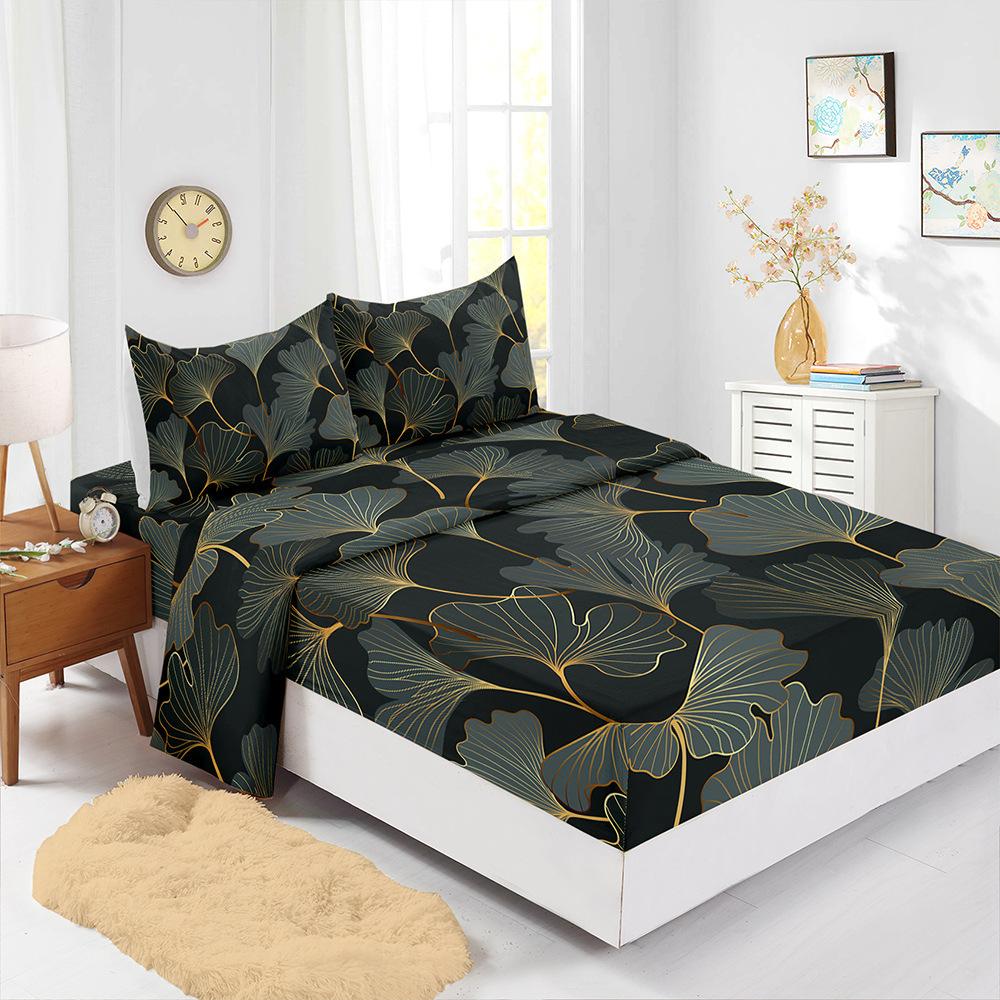 Four-Piece Mattress Set Autumn Deciduous Maple Leaf 3D Digital Printing Kit Mattress Protective Cover
