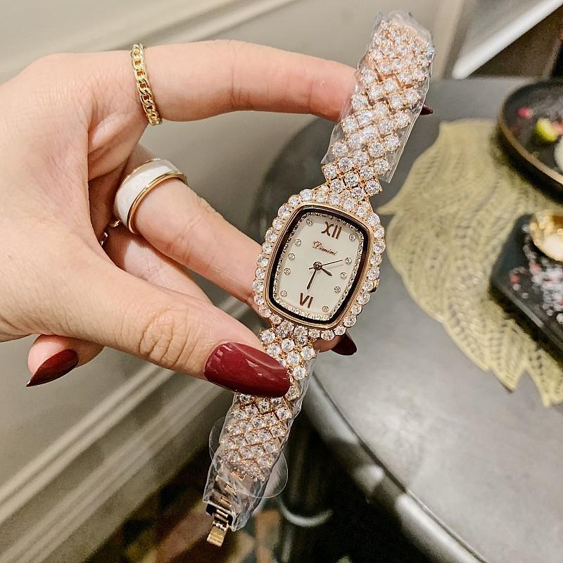 Square Zircon Silver Bracelet Fashionable Personalized Rhinestone Shell Watch Full Diamond Strap Women'S Watch