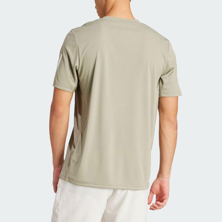 Adidas Three-Stripe Print Tennis Sport Crew Neck Short Sleeve Retro American T-Shirt Men Tops Pebble-Silver-Gray IY3217