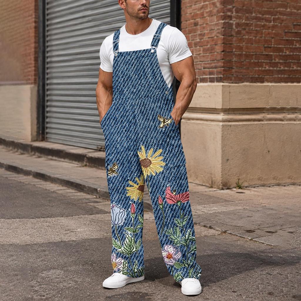 Men's Loose Fit Wide Leg Cargo Overalls Jumpsuit with Multi-Function Utility Pockets