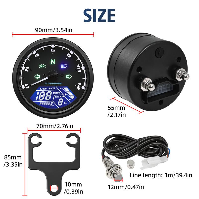 Motorcycle Speedometer Tachometer Fuel Meter Dashboard Gauges Dial Odometer LCD Digital Indicator 2 or 4 Cylinders