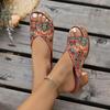 Böhmische Ethno Keilsandalen Fischmaul Offene Zehenpartie Genähtes Druckdesign Sommer Damenschuhe