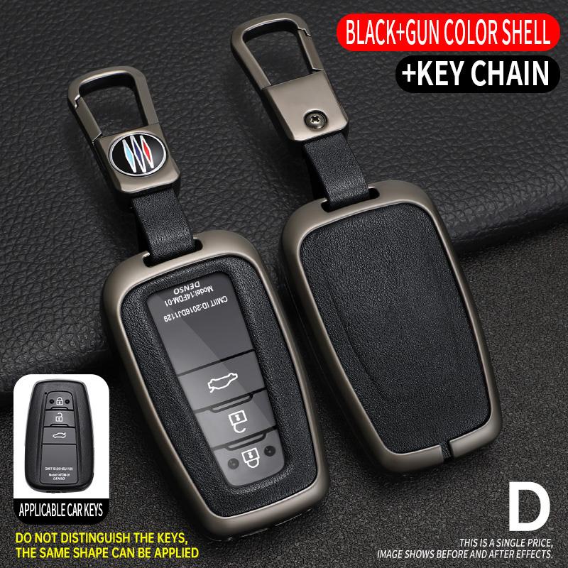 Metal Leather Car Key Fob Case Cover Keychain For Toyota Highlander Rav4 Camry Chr Corolla Kluger Prius 4Runner Mirai 86