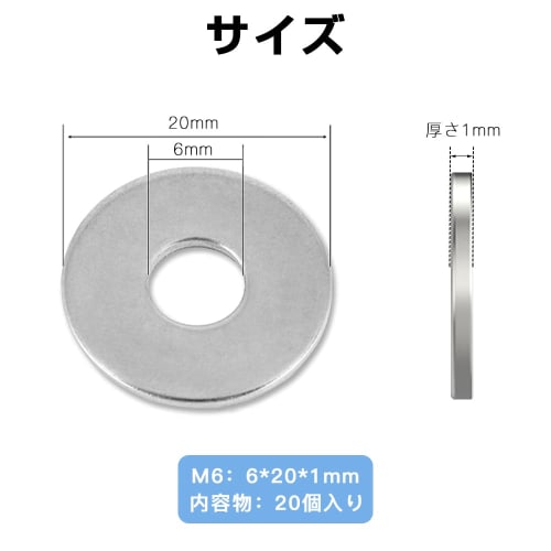 ESJNNK 304 Stainless Steel Large Washer, M6, Inner Diameter 6mm, Outer Diameter 20mm, Thickness 1mm (M6)