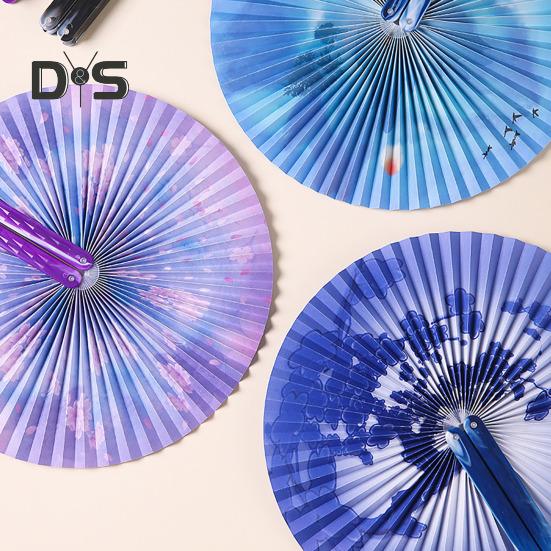 Runder Faltfächer im chinesischen Stil mit Quasten, Blumenmuster, Handfächer aus Papier, tragbarer Sommer-Handfächer, Tanzaufführung, Foto-Requisiten, Dekoration