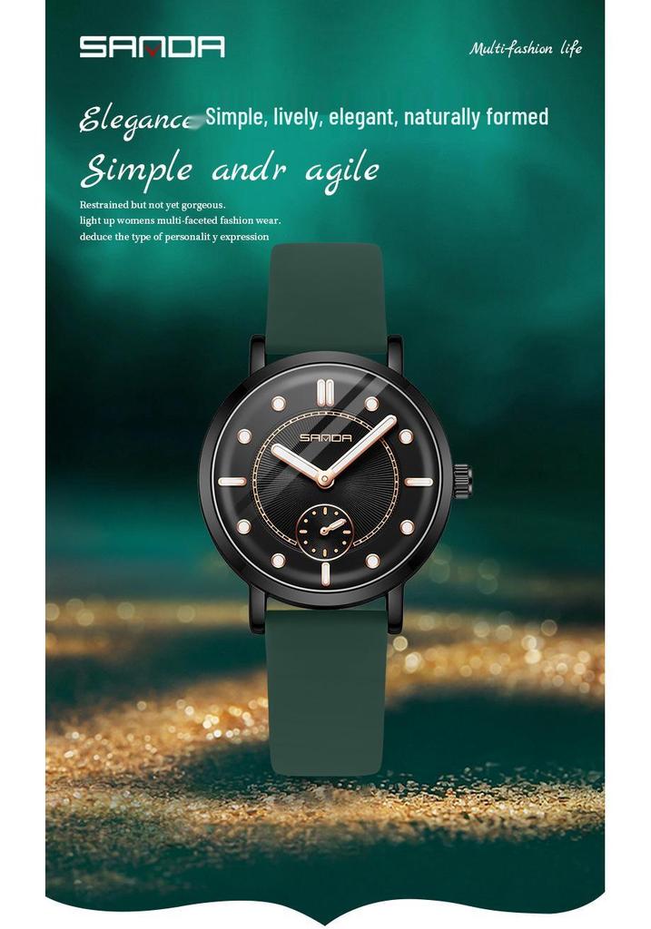 Sanda Women's Fashionable Leather & Silicone Strap Quartz Watch with Luminous Stopwatch
