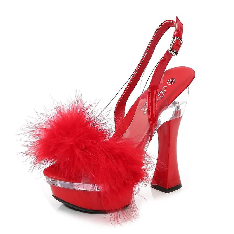 Maomao Fishbill Shoes Nightclub Thick Heel High Heel Shoes 14CM Car Model Sandals Women's Walking Show Steel Pipe