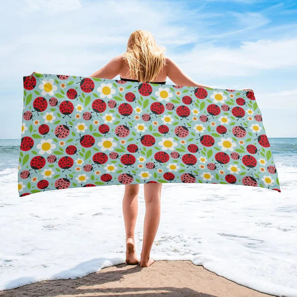 Ladybug Beach Towel Microfiber Cartoon Insect Bath Towel Quick-dry Swimming Cover Soft Portable Camping Sport Spa Travel Towels