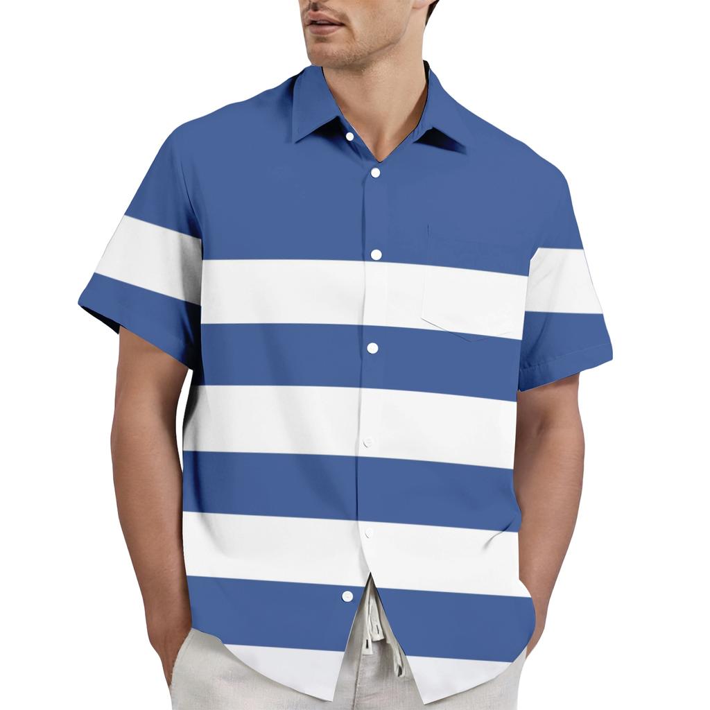 Men's casual stylish striped texture printed shirt - Men's lapel short-sleeved button-up shirt
