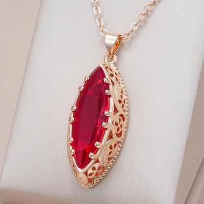 Geometrische Rot Zirkon Goldene Große Anhänger Frauen Halskette Ethnische Vintage Hochzeit Partei Schmuck