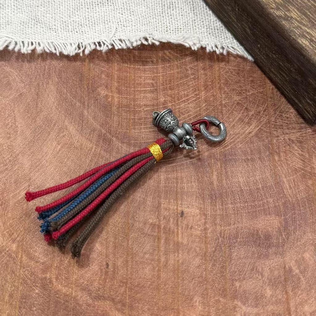 Handwoven Tibetan Silver & Brass Tassel Keychain Bag Charm
