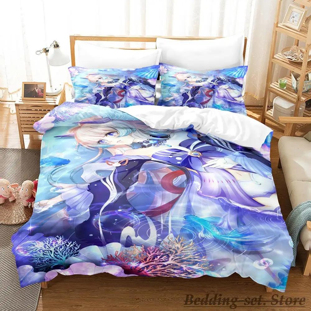 Genshin Impact Sangonomiya Kokomi Bedding Set Cartoon Anime Three-piece Set Adult Kid Bedroom Duvetcover Sets Kawaii Girls
