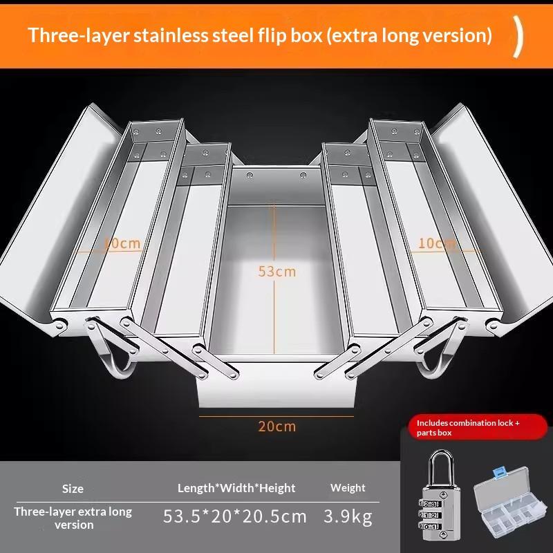 Stainless Steel Foldable Tool Box Multi Layer Portable Hardware Storage Case For Auto Repair Household Tool Organizing Work Use