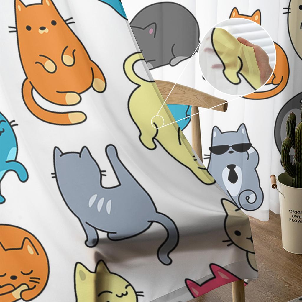 Cartoon Cat Modern Tulle Curtains For Living Room Bedroom Home Kitchen Window Sheer Curtains