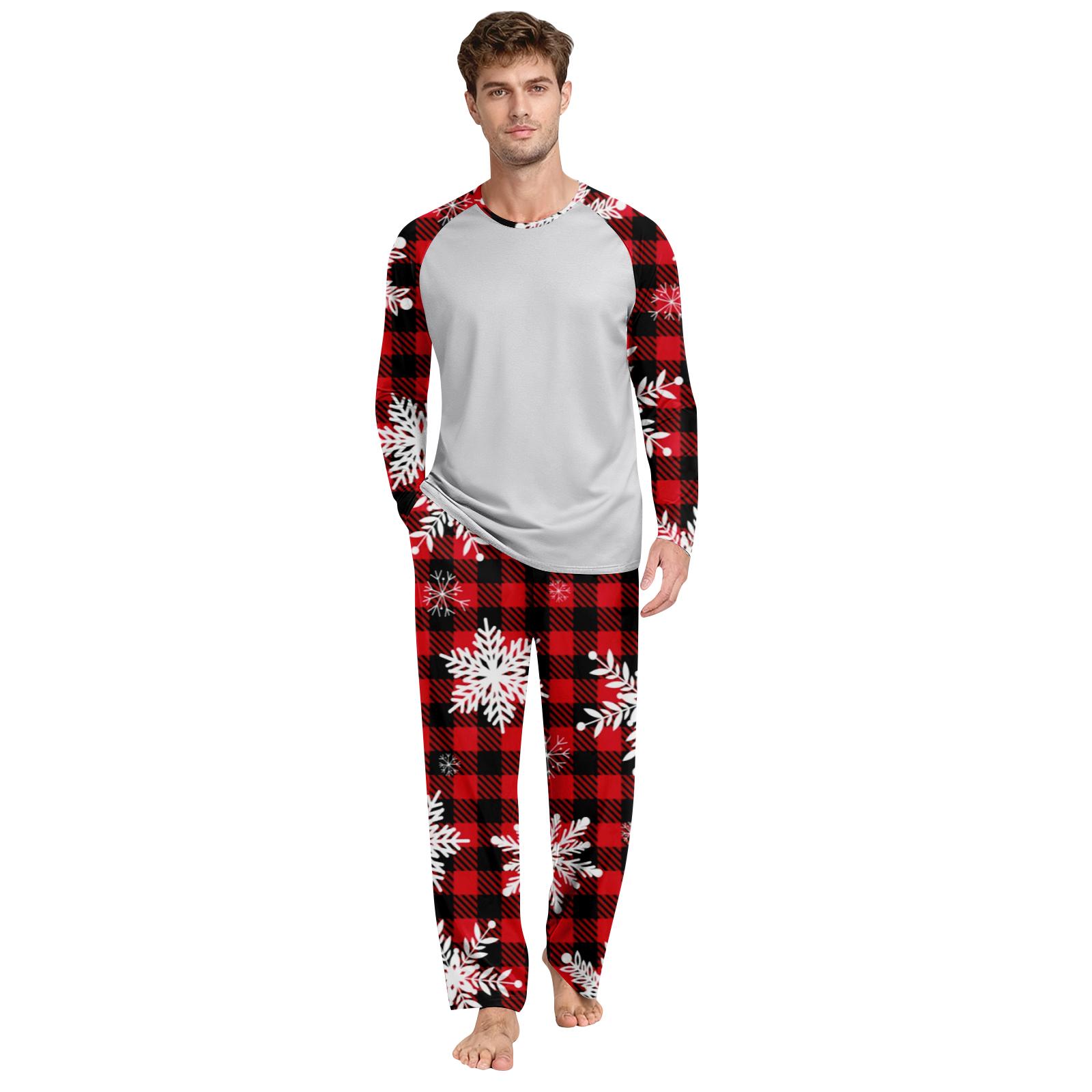 

Мужской топ с принтом и круглым вырезом, повседневный, удобный, с длинными рукавами, брюки, пижамный комплект M красный