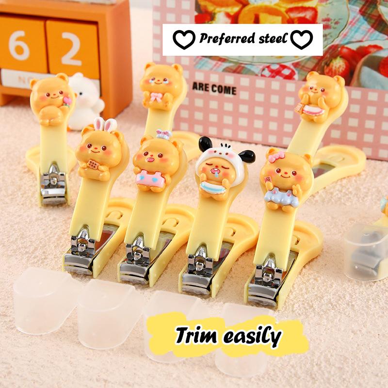 Roztomilé kreslené kleštičky na nehty s máslem Bear s krytem Přenosné kleštičky na nehty Nůž kleštičky na nehty pro dospělé a děti