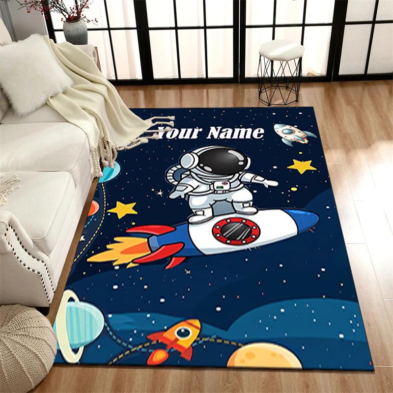1PC Custom Name Astronaut Rocket Space Theme Floor Mat Ideal for Living Room, Game Rooms, Office, Bedroom,Floor Mat Playful Design