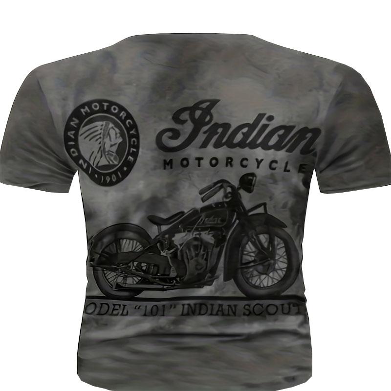 Men's Classic Manga Style Motorcycle Pattern and Letter Print Round Neck Short Sleeved T-shirt Casual and Chic Top Suitable for Outdoor Wear In Summer