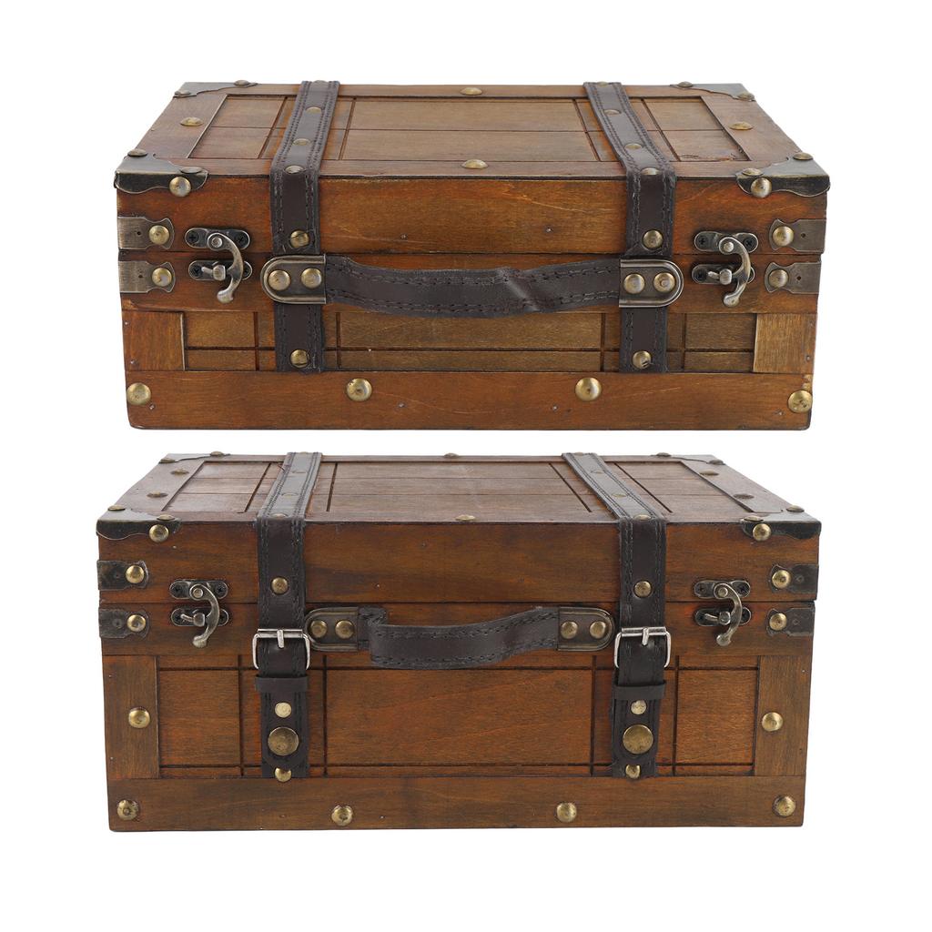 Wooden Chest Wooden Chest Portable Vintage Distressed Multifunctional Wood Storage Trunk Handbag for Clothes Toys Photo Prop