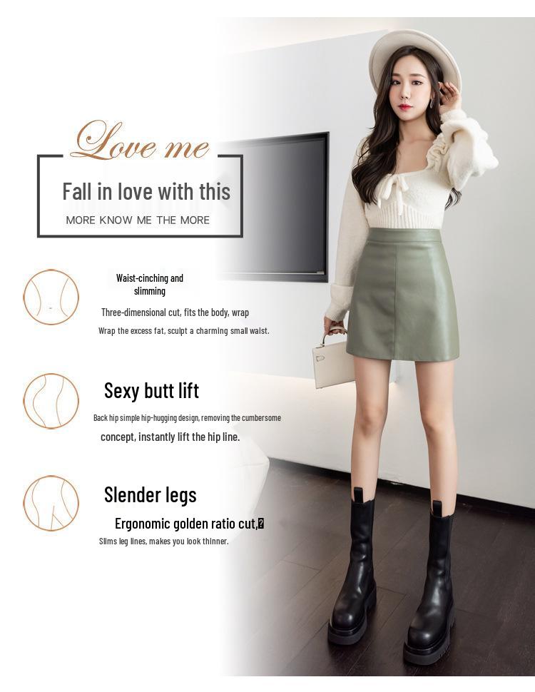 Women's High Waist PU Leather Mini Skirt - Sexy, Versatile A-Line Style for Autumn/Winter