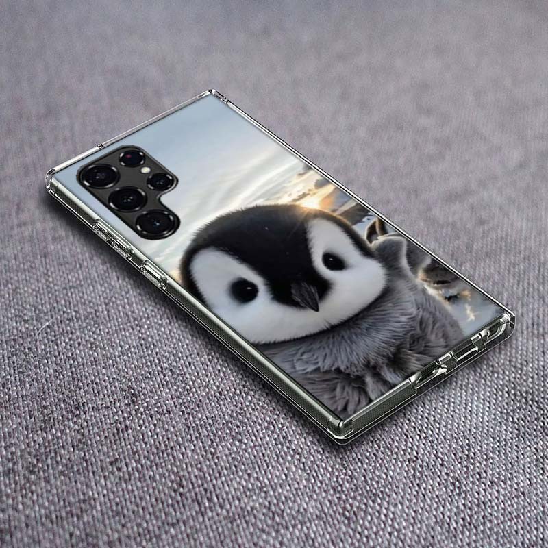 Penguin Baby Healing Phone Case For Samsung Galaxy S24 S23 S21 S20 FE S22 S26 Ultra S25 Edge S10 Plus Cover Clear TPU Capa Shell