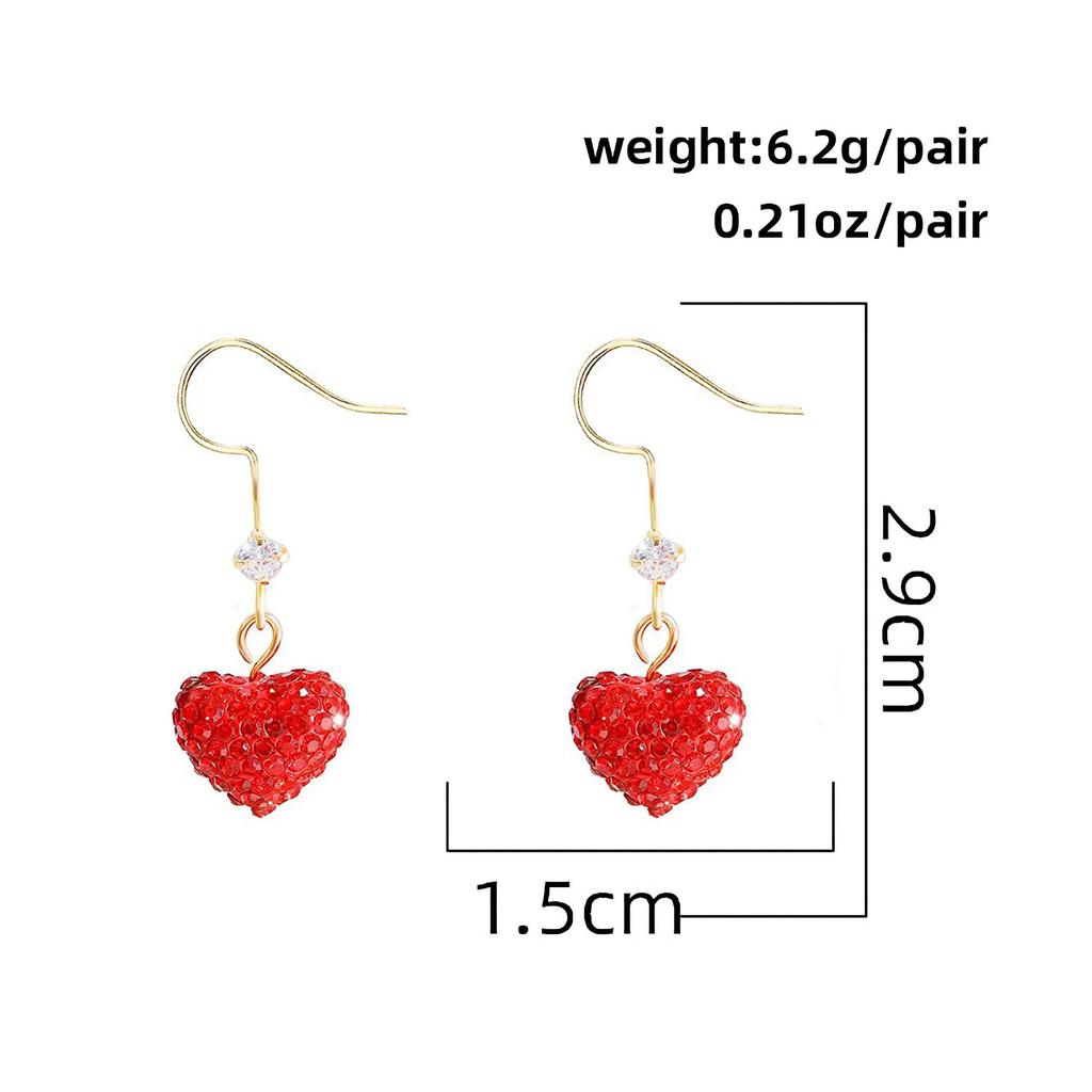 S925 Silver Needle Heart Earrings Full Diamond Valentine's Day Elegant Light Luxury Red Inlaid Diamond Earrings Niche Design Sense Stud Earrings