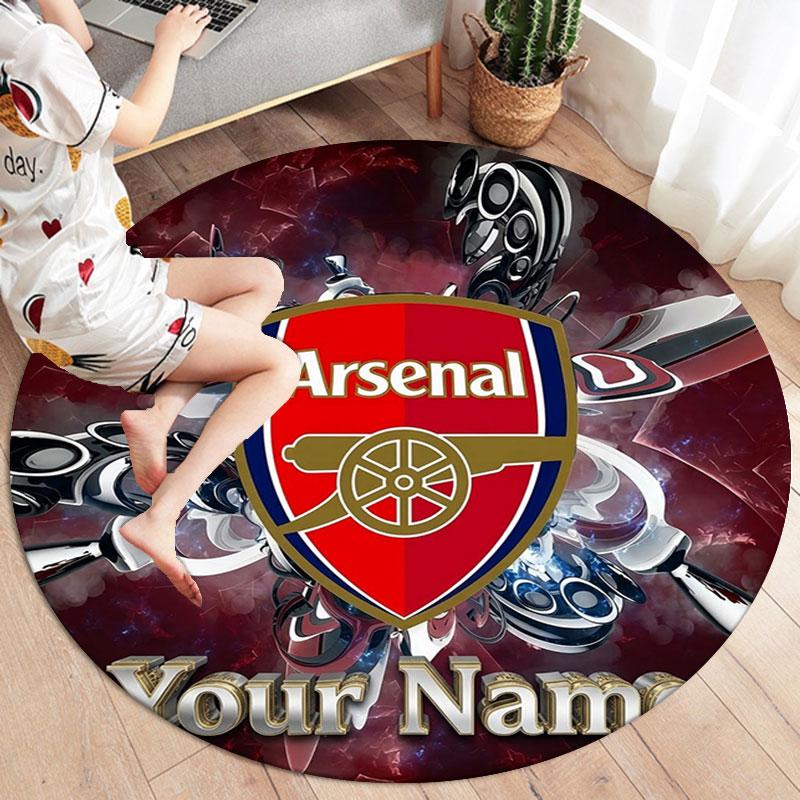 Arsenal F Benutzerdefinierter Name Runder Teppich, Teppich für Wohnzimmer Schlafzimmer Sofa Spielzimmer Dekoration, Rutschfeste Fußmatte