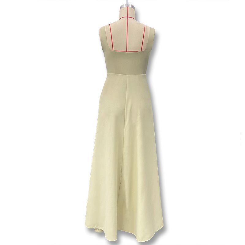 Europäisches und Amerikanisches Damen Sommer 2025 Quadratischer Ausschnitt Taillenbetont Ärmelloses Kleid