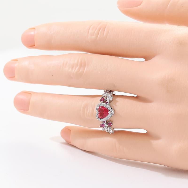 Exquisite Inlaid White Red CZ Heart Women's Ring Sparkling CopperColor Geometry Daily Wear Party Jewelry Anniversary Gift