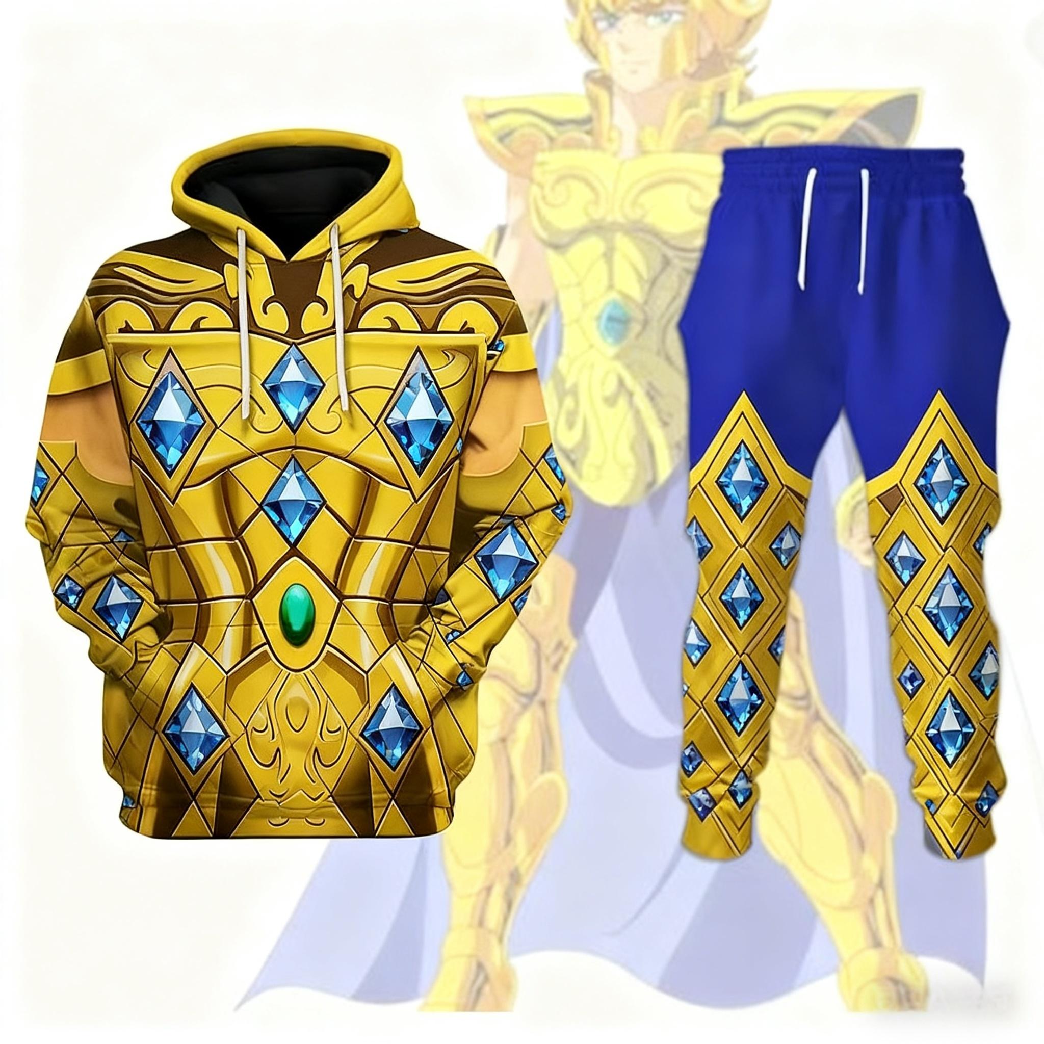

Popular Cosplay Anime Saint Seiya printed hoodies pants sets 3D Street Harajuku Tracksuit sets Men s Sports jogging Set L