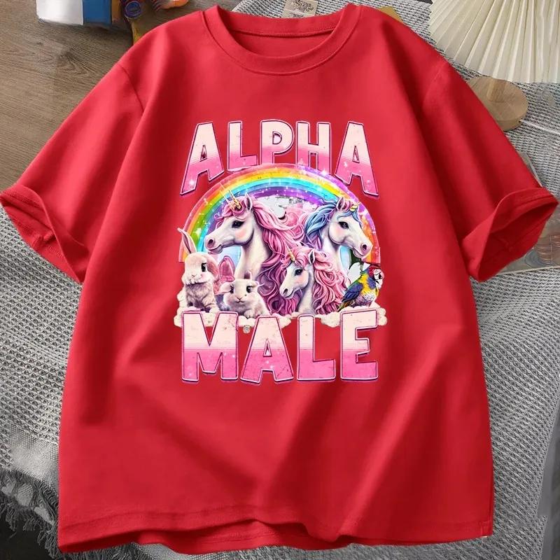 Lustiges Alpha-Männchen Einhorn Ironisch Vintage 90er T-Shirt Retro Regenbogen Unisex T-Shirt Seltsames Meme T-Shirt Grafik Damen T-Shirt Kleidung