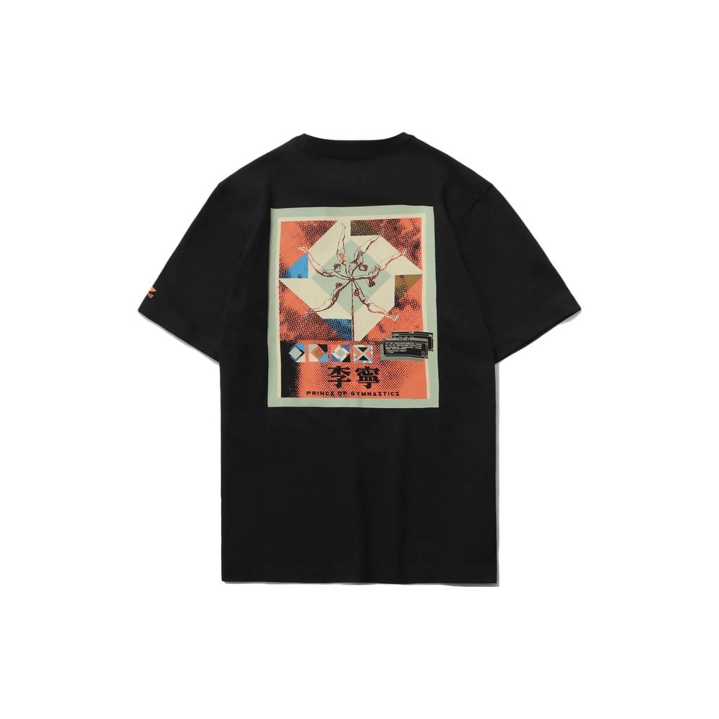 Li-Ning Comfort Soft Back Print Round Neck Casual Loose Short Sleeve T-Shirt Unisex Tops Black AHST733-2