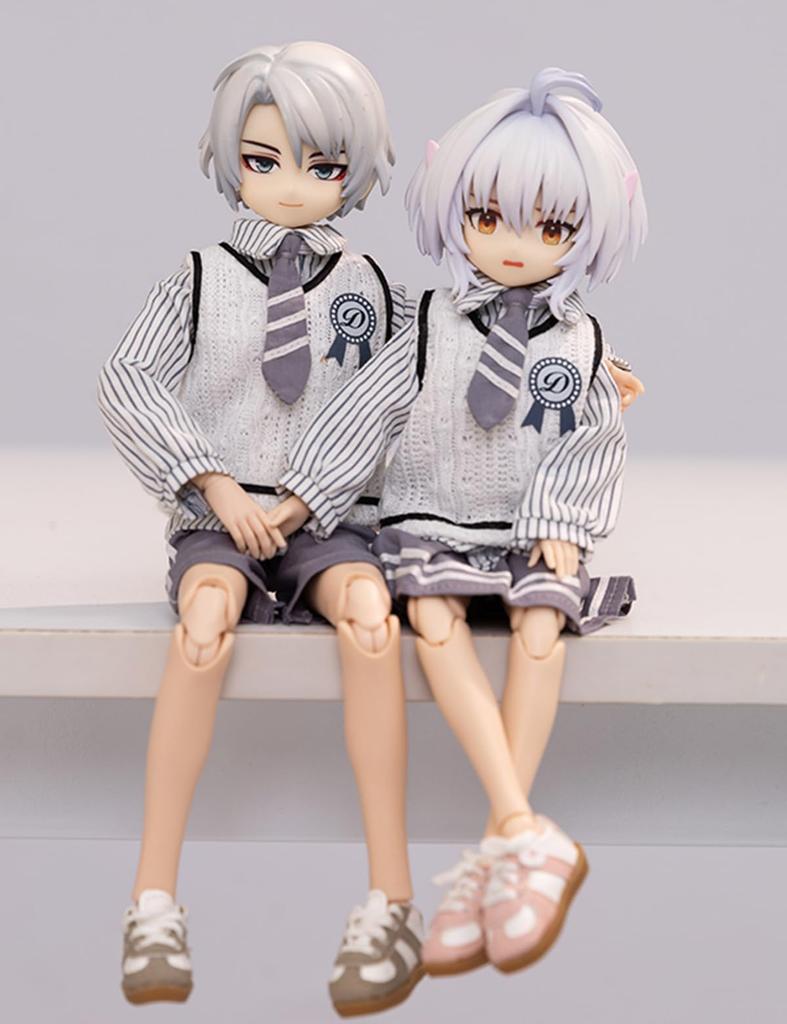 YMY Ob22 Ob24 Doll Shirt Tie Waistcoat Half Skirt Girls Uniform Set for BJD Dolls Clothes, + + + (Blue)
