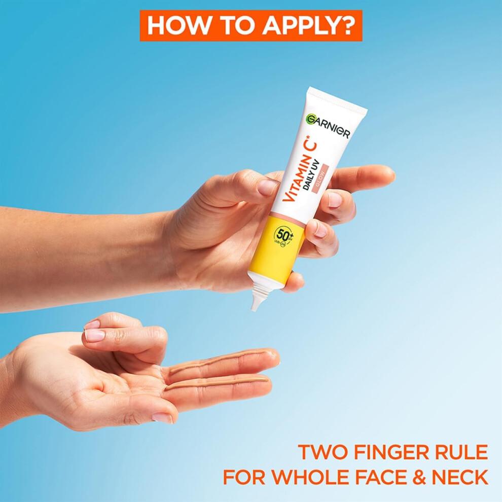 Garnier Vitamin C Daily UV Brightening Fluid Sheer Glow, SPF50+, Prevents + Corrects Sun Damages + Evens Skin tone, Face & Neck, For all skin types