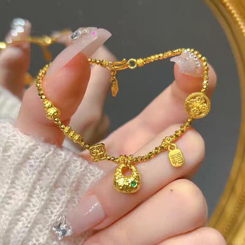 Gold Shop 999 Sand Gold Disco Bead Bracelet: Shiny Nugget & Lucky Charm for Girlfriend